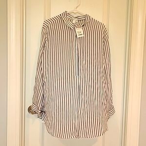Womens Long Sleeve Blouse XL White with Black Stripes